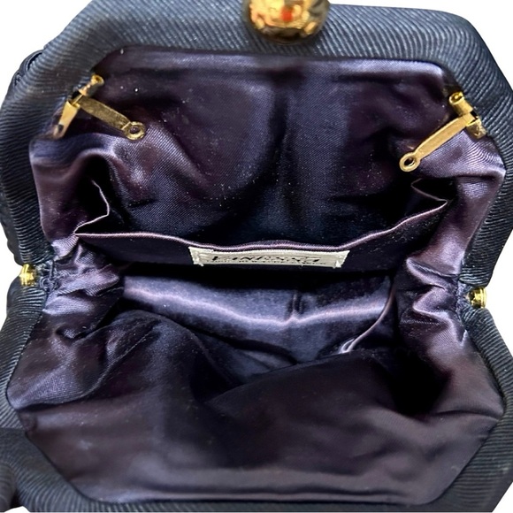 Vintage Vanessa Navy Woven Satin Evening Bag with Gold Clasp - Picture 6 of 7